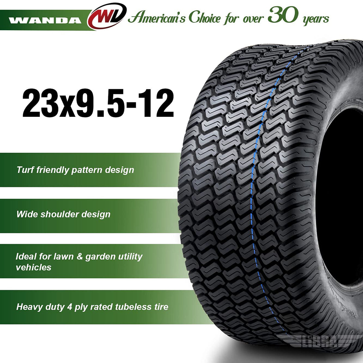 WANDA Set 2 23x10.5-12 Lawn Mower Cart Turf Tires P332 /4 ply - 13049