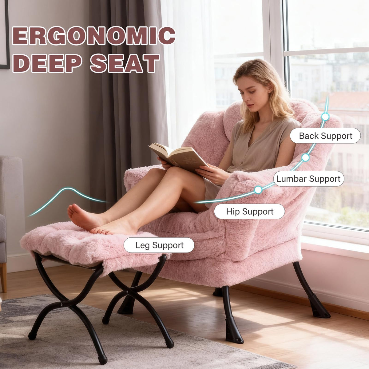 Modern Lazy Chair with Ottoman Lounge Accent Reading Chair for Living Room