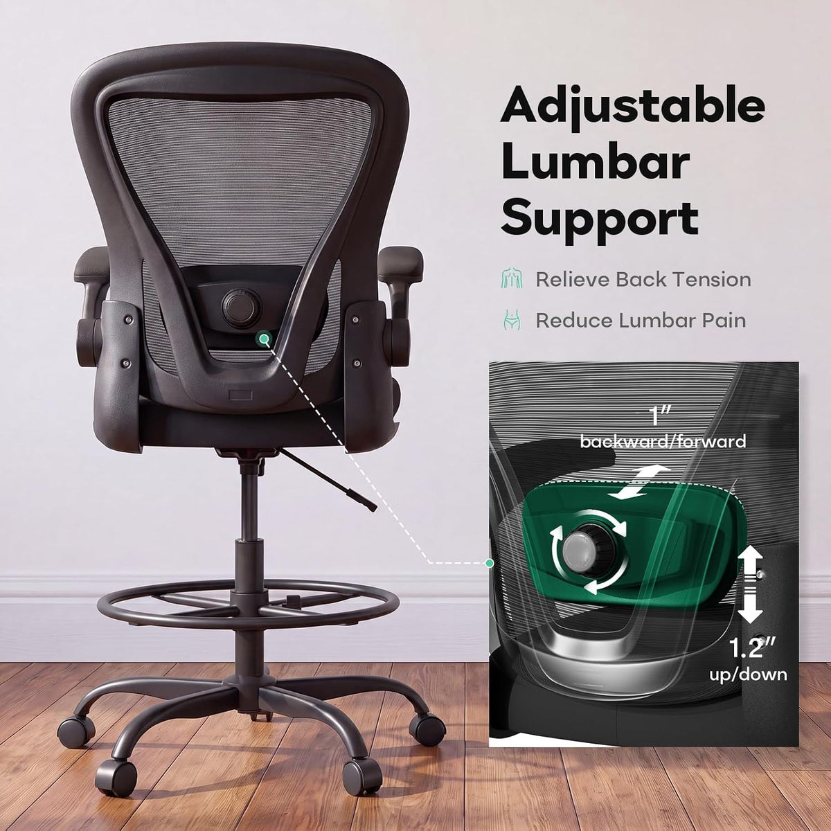 Ergonomic Drafting Chair, Tall Office Chair for Standing Desk