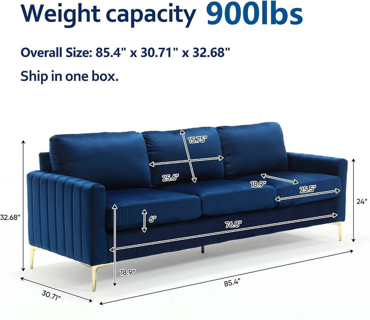 2 Piece Sofa and Loveseat Set, Comfy Tufted Velvet Couch and Loveseat Sets Furniture with Gold Leg, Mid Century Modern Couch Soft Upholstered Sofa Set of 2 for Living Room Bedroom Office (Navy Blue)