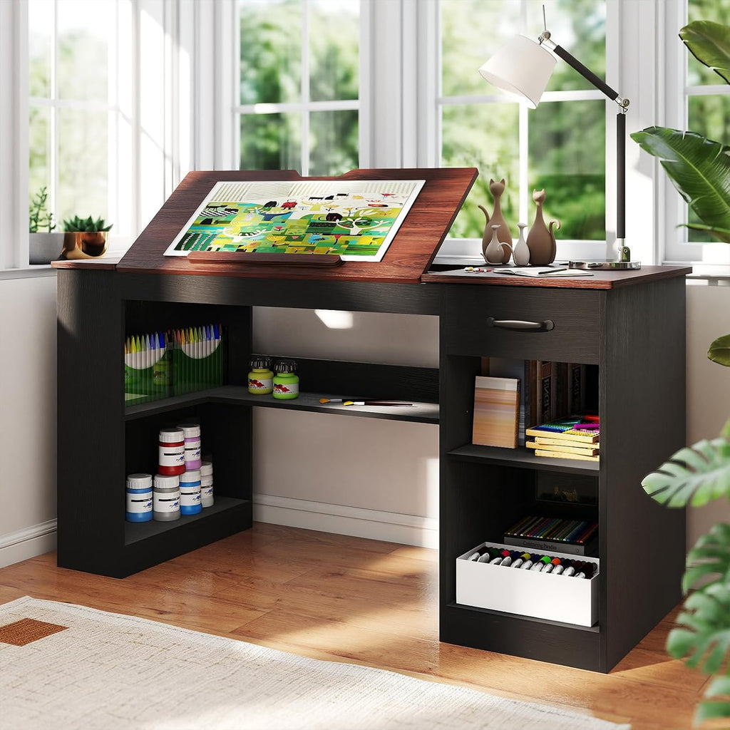 Verano Garden 55.1" Drafting Table, Craft Art Table, Computer Desk, Black