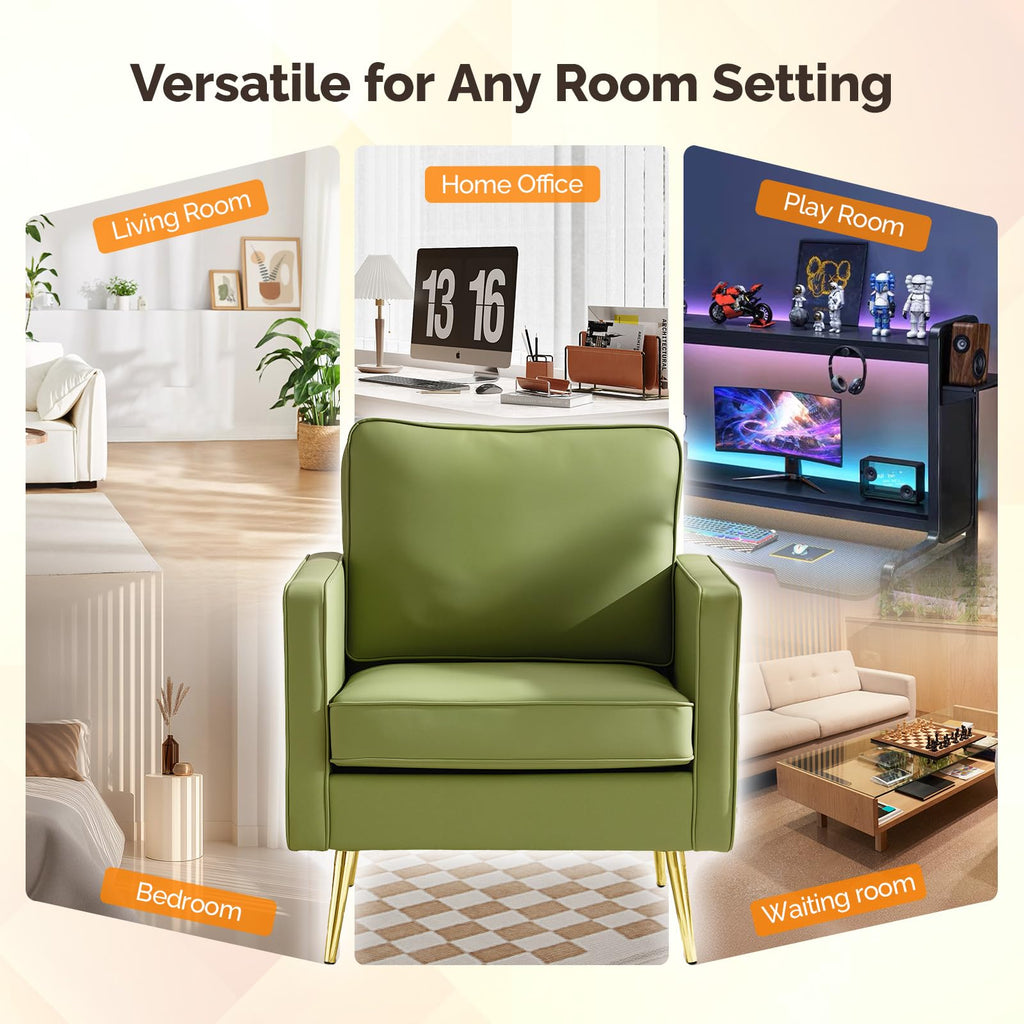 VINGLI Faux Leather Accent Chairs Set of 2 with Gold Legs for Living Room
