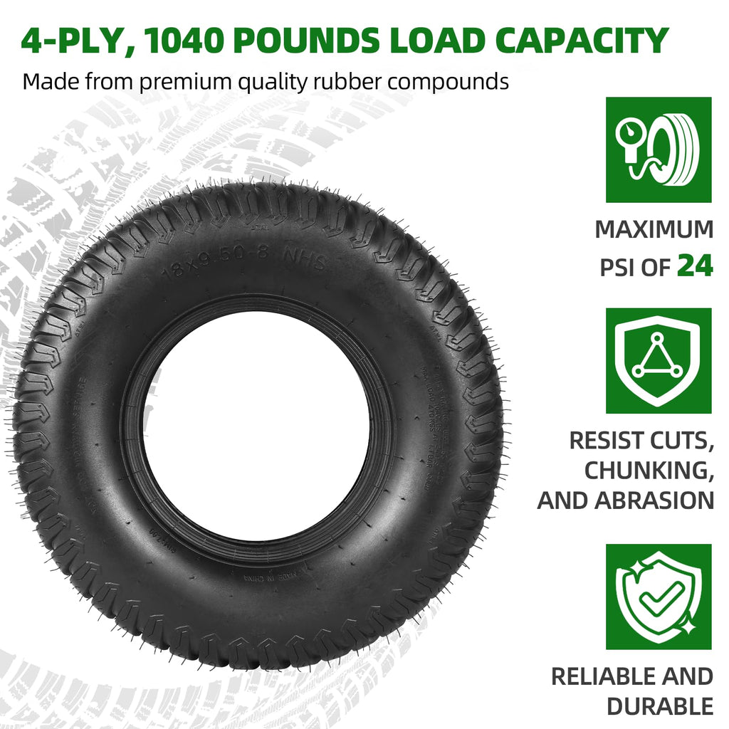 AR-PRO (2 Pack) 20x8.00-8 Lawn Mower Turf Tires, Tubeless, No Rims