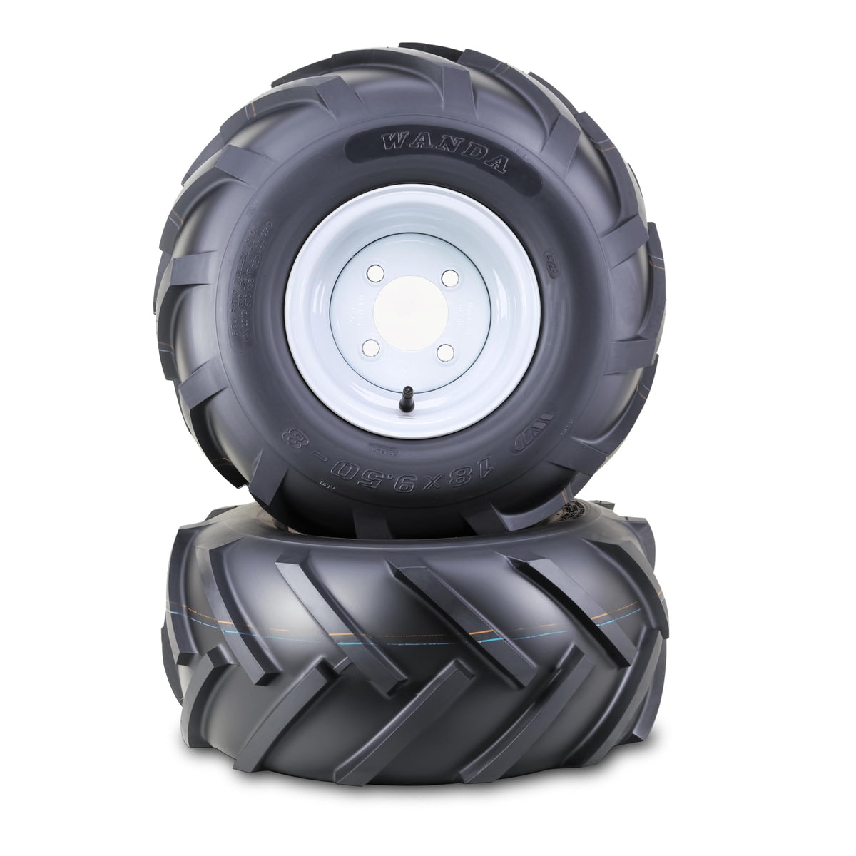 WANDA Lawn Mower Tractor Tire Wheel 18X7.5-8 4PR w/ 4X4" PCD White Rim,SET2