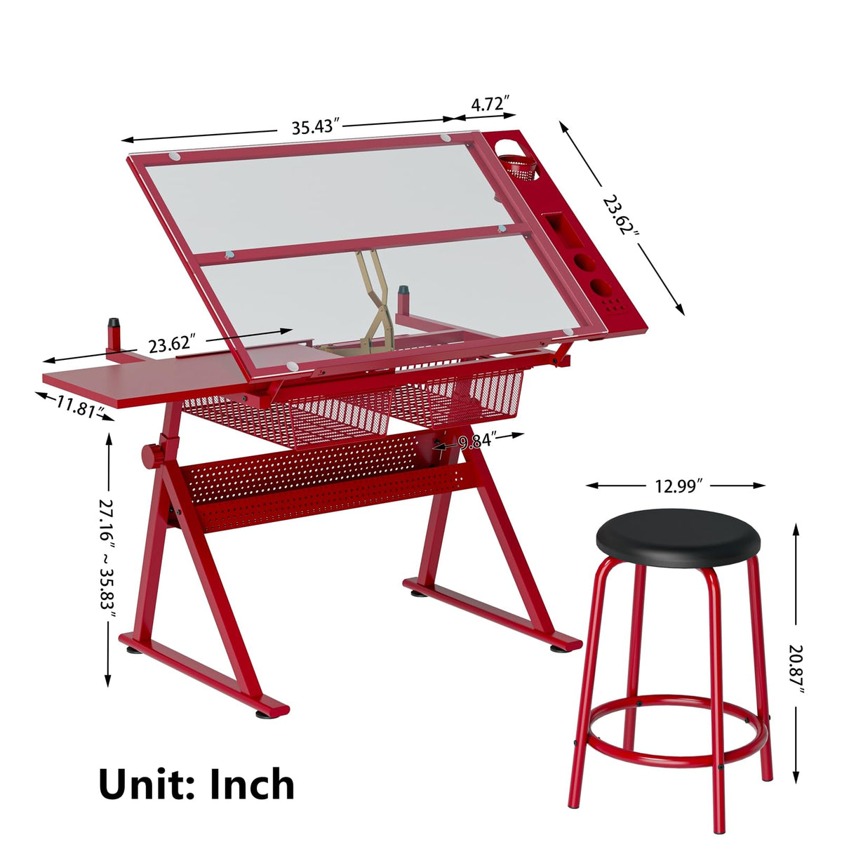 Drafting Table, Height Adjustable Art Tabe with Stool, Black