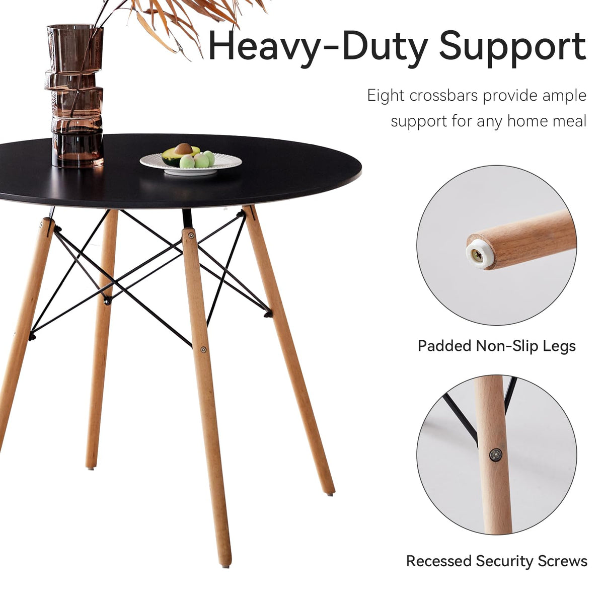 5-Piece Round Dining Set, 35.5" Black Table & Light Gray Chair