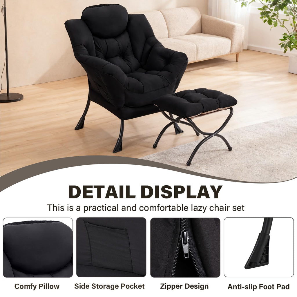 Modern Lazy Chair with Ottoman Lounge Accent Reading Chair for Living Room