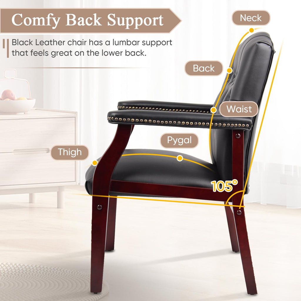 Leather Office Guest Chairs Set of 2, Ergonomic Waiting Room Chair with Arms Reception Chairs No Wheels Conference & Meeting Side Chairs Executive Furniture (Burgundy)