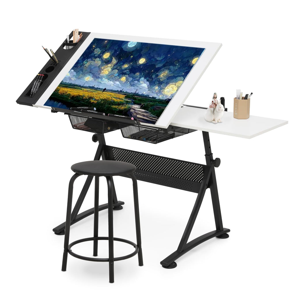 Drafting Table, Clear Glass, Angle Adjustable Top