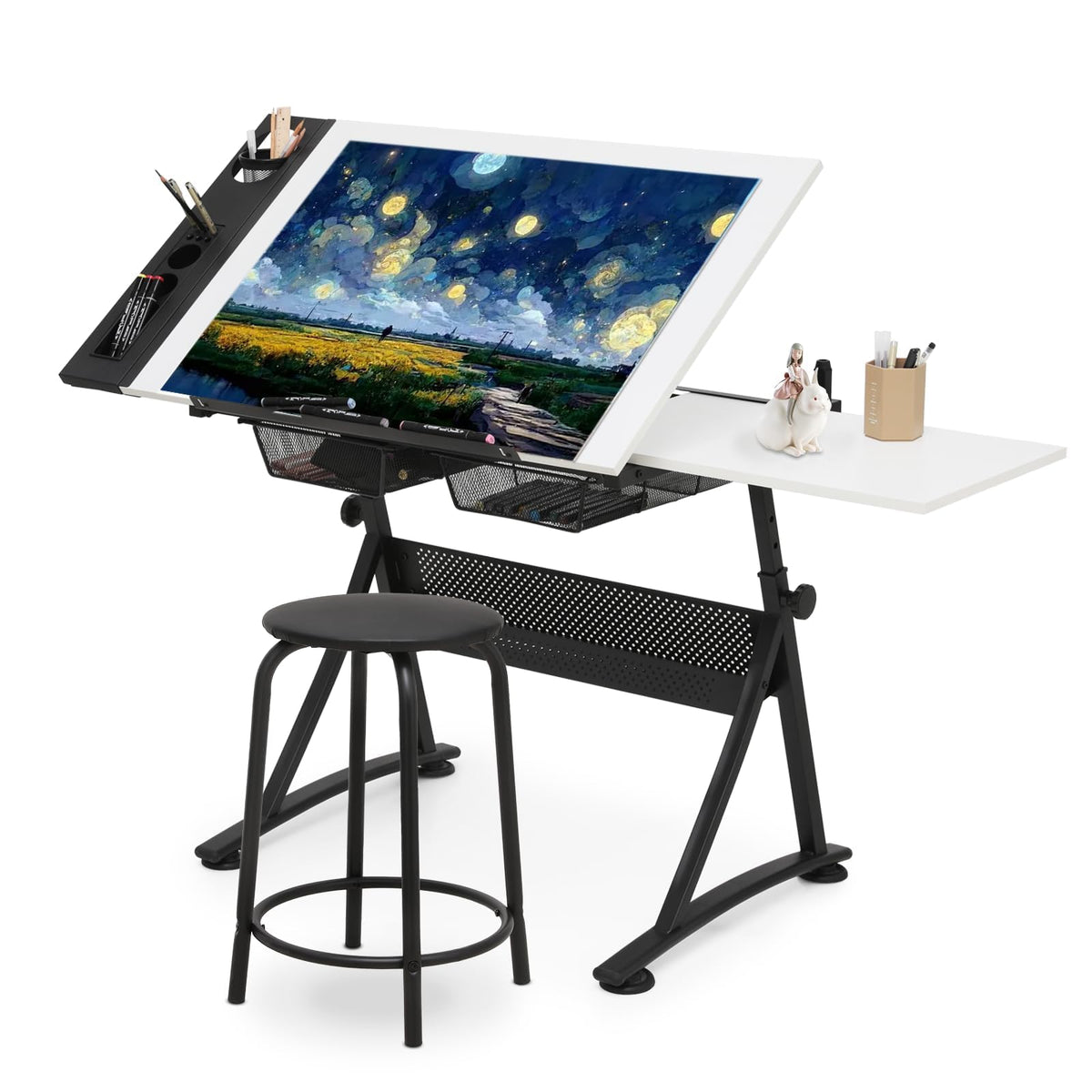 Drafting Table, Clear Glass, Angle Adjustable Top