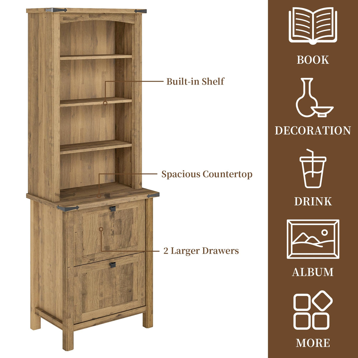 Farmhouse 3-Piece Home Office Set â 46" Wide 2-Drawer Lateral File Cabinet with Power Outlets & USB, Two 71" Tall 5-Tier Bookcases with Adjustable Shelves & Anti-Tip Kit, Black