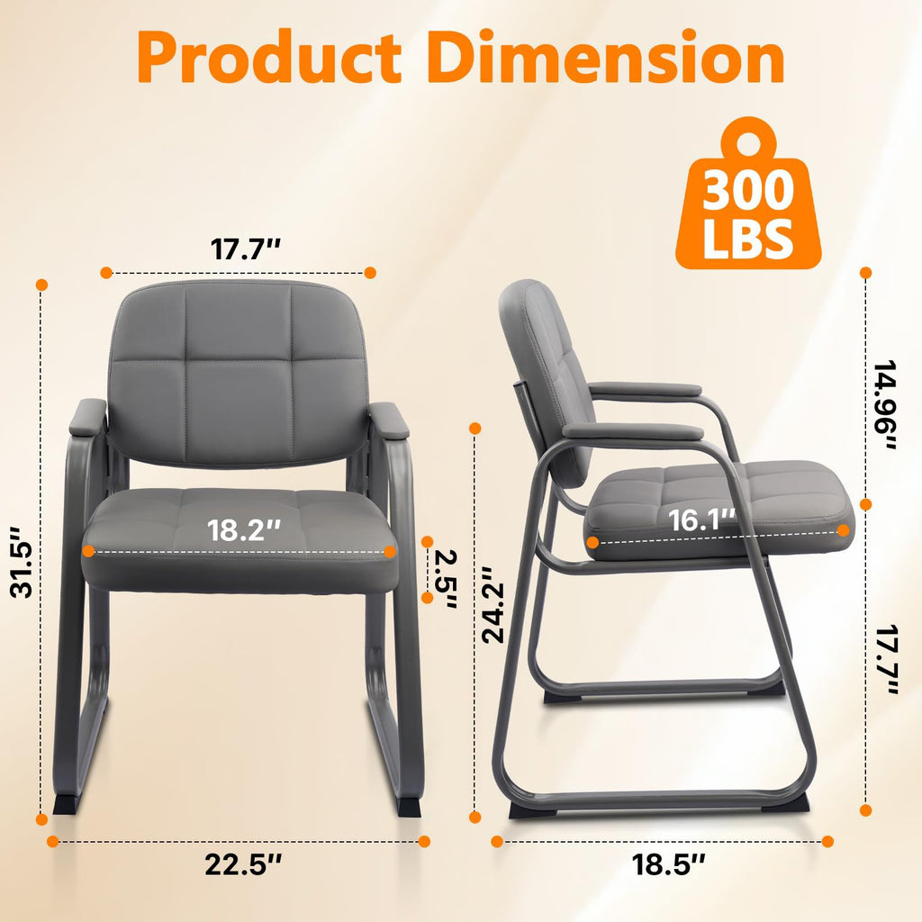 CLATINA Waiting Room Guest Chair with Bonded Leather Padded Arm Rest for Office Reception and Conference Desk Black with Sled Base Brown 1 Pack