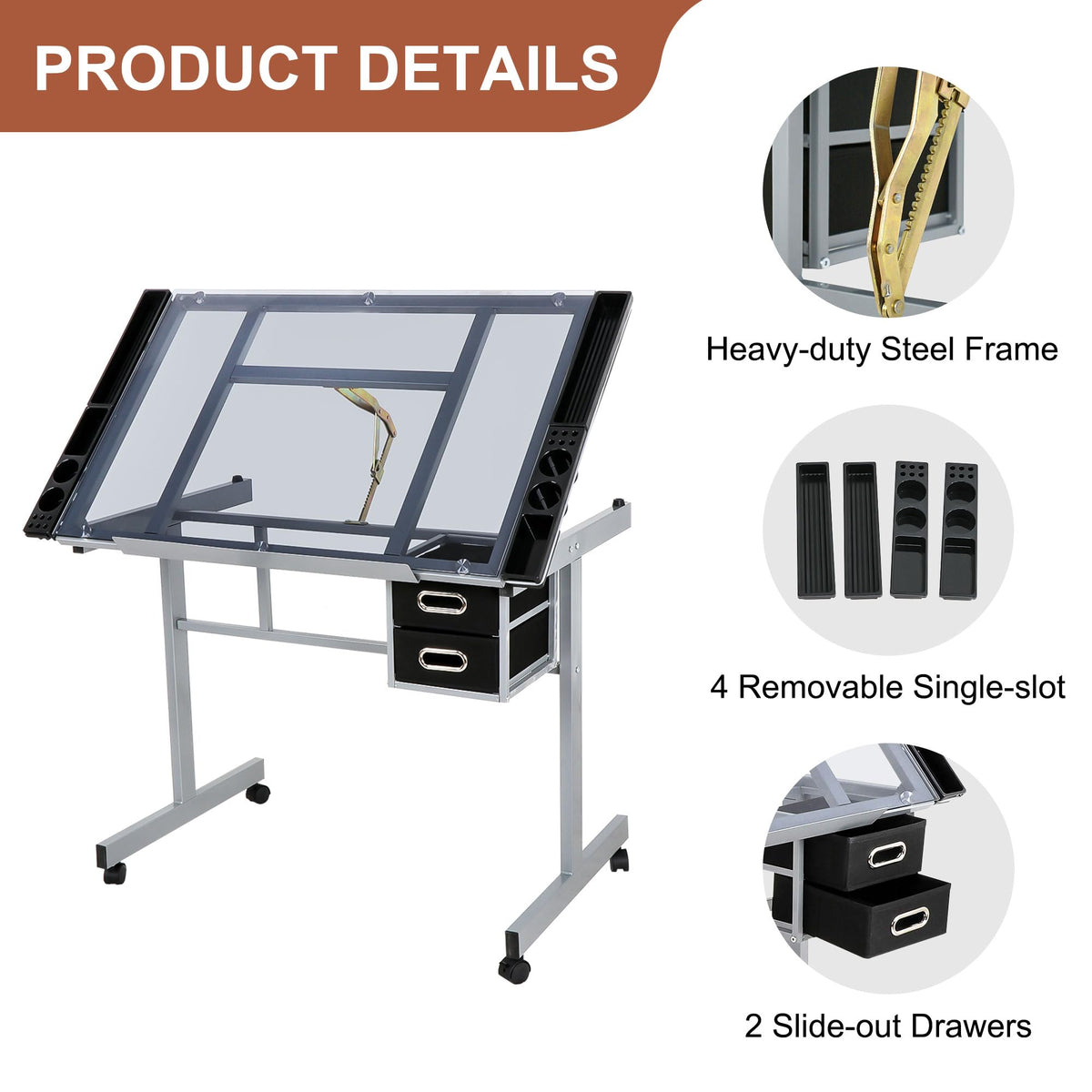 NOVA MICRODERMABRASION Adjustable Height Drafting Desk Drawing Table Tiltable Tabletop for Reading, Writing Art Craft w/Stool and Drawers