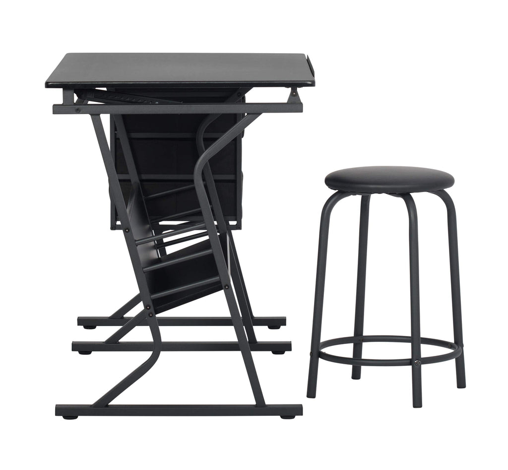 2 Piece Eclipse Ultra Center/Drawing Table with Stool, Angle Adjustable Top, Storage Shelves, and Drawers