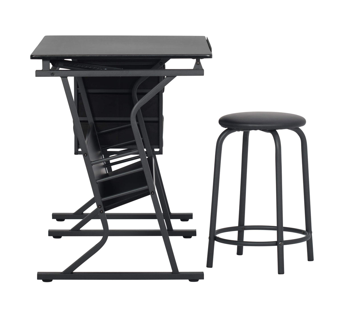 2 Piece Eclipse Ultra Center/Drawing Table with Stool, Angle Adjustable Top, Storage Shelves, and Drawers