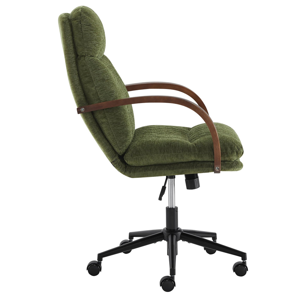 KISLOT Home Office Desk Chair, Ergonomic Office Chair with Lumbar Support, Adjustable Swivel Computer Chair with Wheels, Faux Leather Executive Task Chair with Wood Arms, Set of 2, Brown