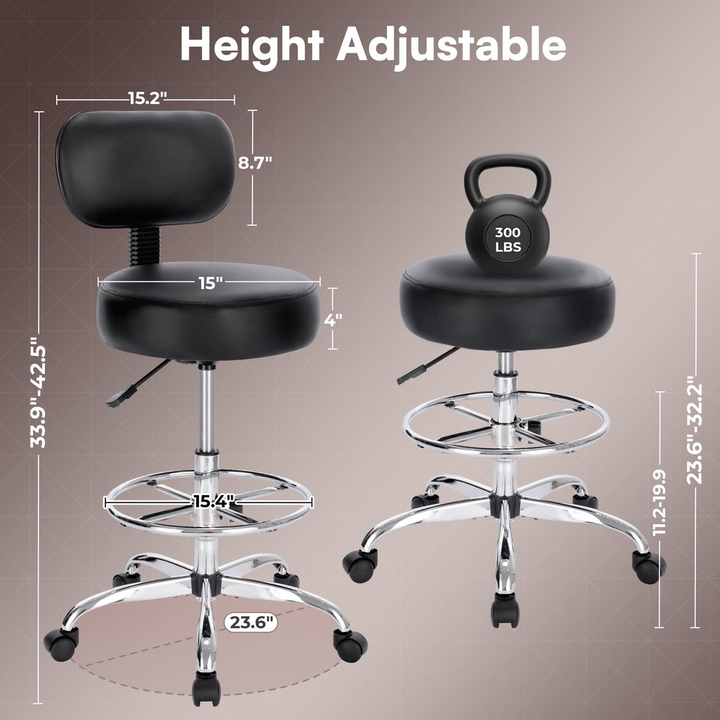 SUPERJARE Drafting Chair with Backrest, Adjustable Foot Rest Rolling Stool