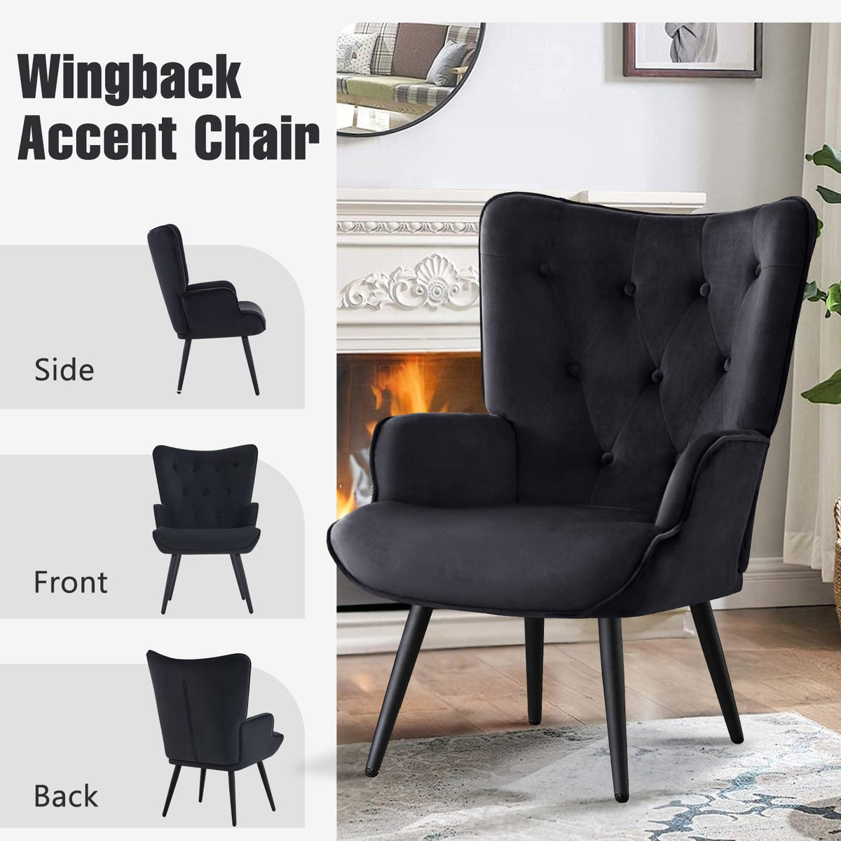 Furniliving PU Leather Accent Chair for Living Room, Upholstered Reading Chair with High Backrest, Tufted-Button Wingback Armchair for Bedroom, Dressing Room, Home Office, Brown, Set of 2