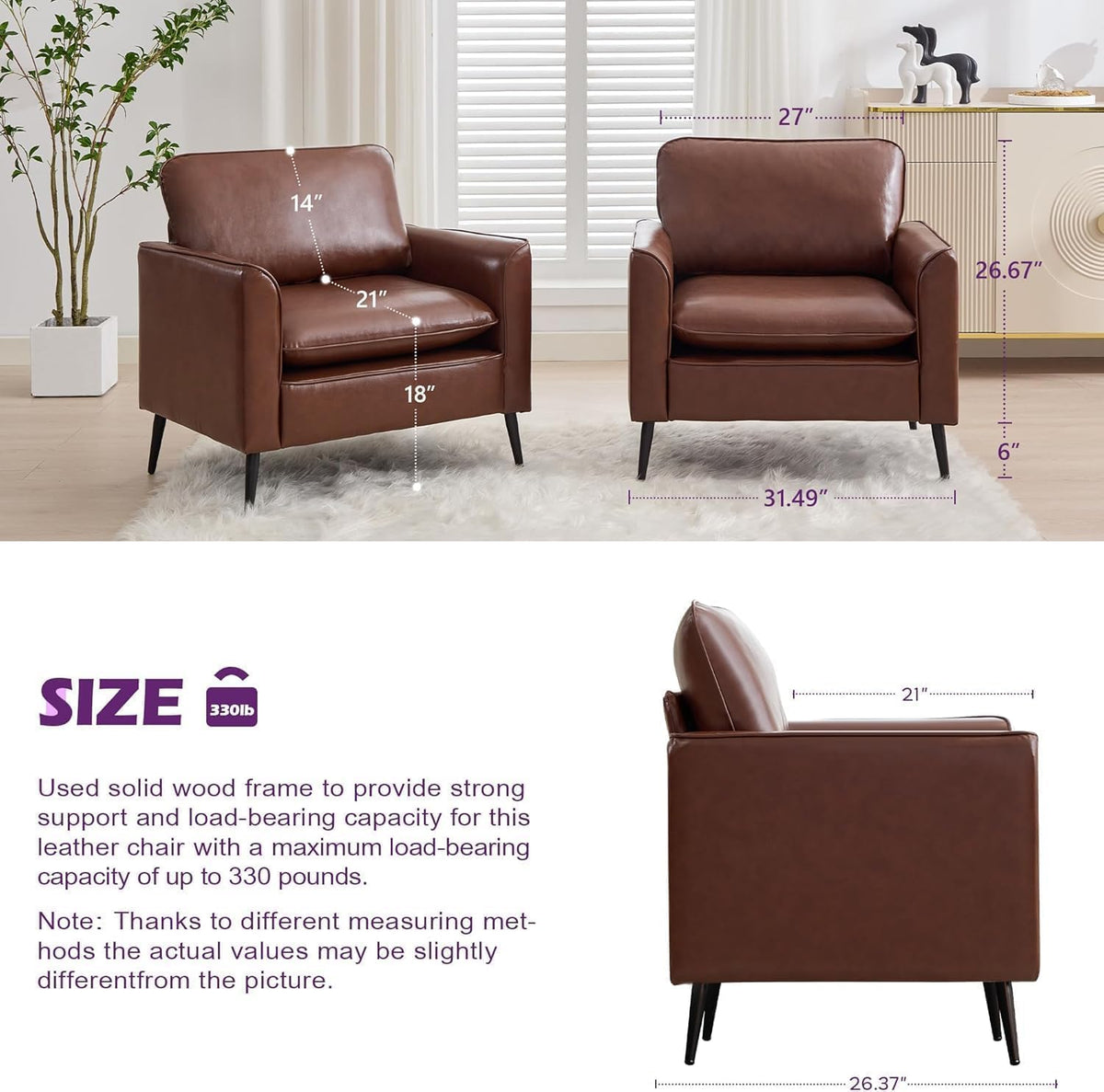TYBOATLE Accent Chairs Set of 2, Faux Leather Arm Chairs (Grey, 2)