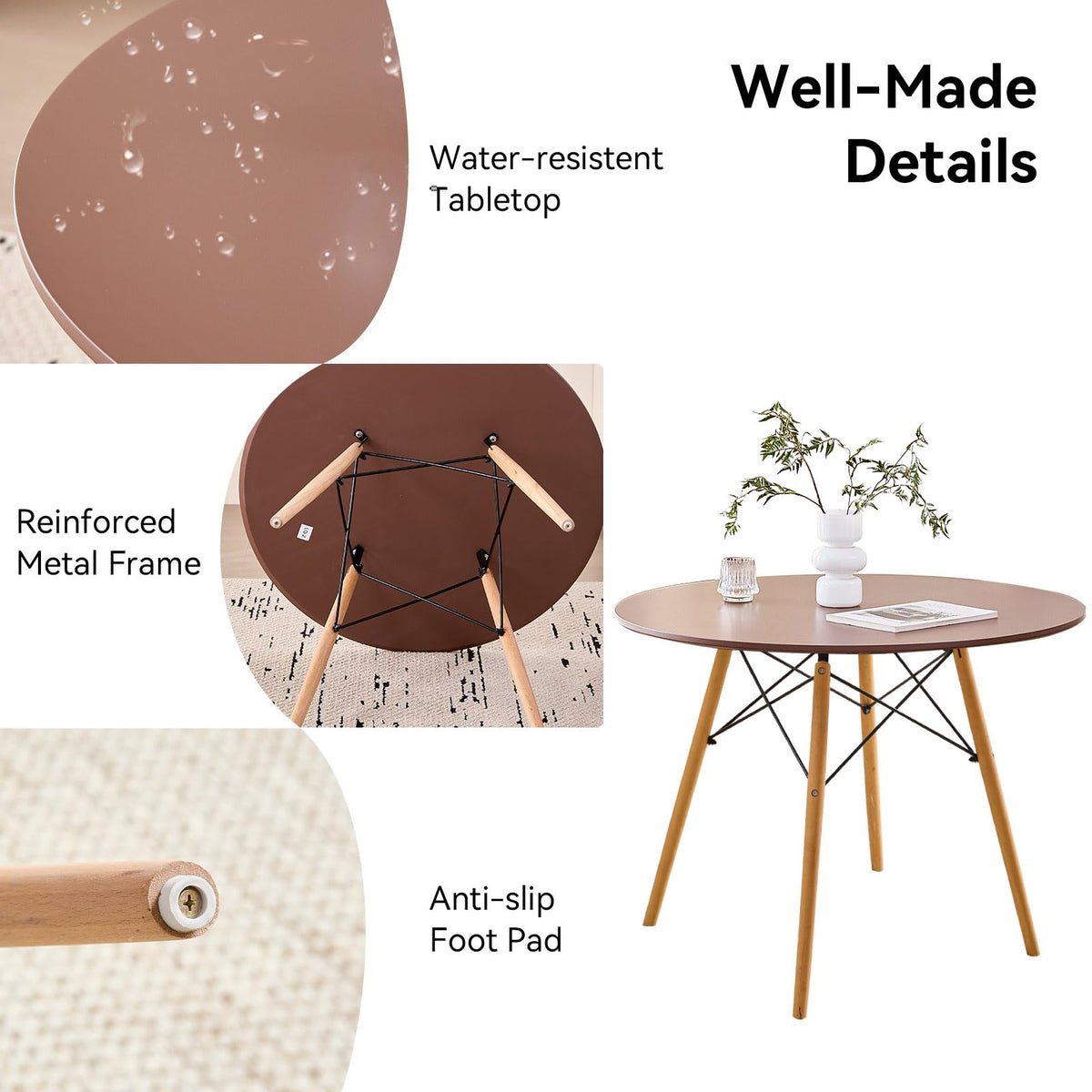 5-Piece Round Dining Set, 35.5" Black Table & Light Gray Chair