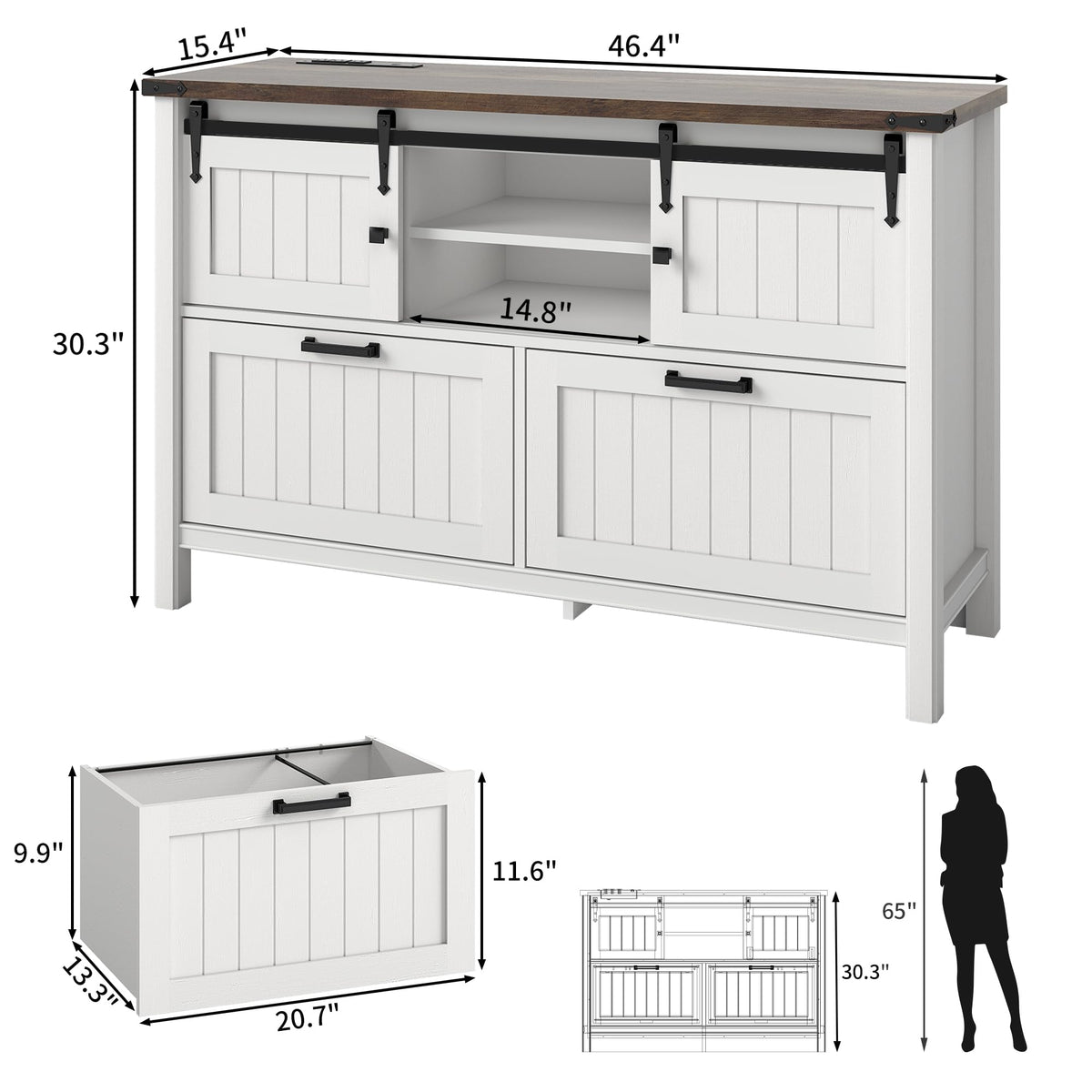 Farmhouse 3-Piece Home Office Set â 46" Wide 2-Drawer Lateral File Cabinet with Power Outlets & USB, Two 71" Tall 5-Tier Bookcases with Adjustable Shelves & Anti-Tip Kit, Black
