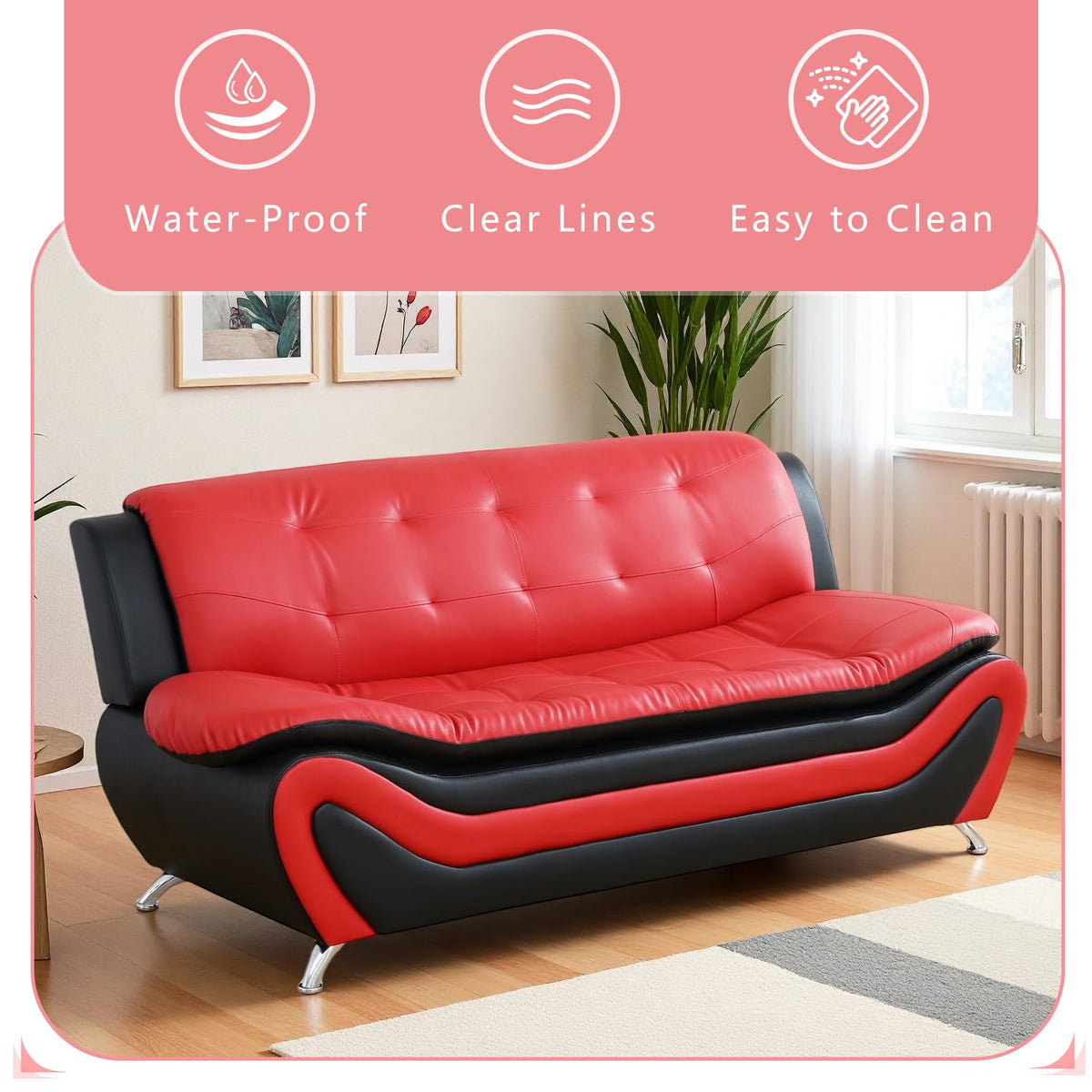 Leather Sectional Sofa Couches, Living Room Sofa and Loveseat Set, Faux Leather Couch and Loveseat Set for Office/Bedroom/Apartment, Cream
