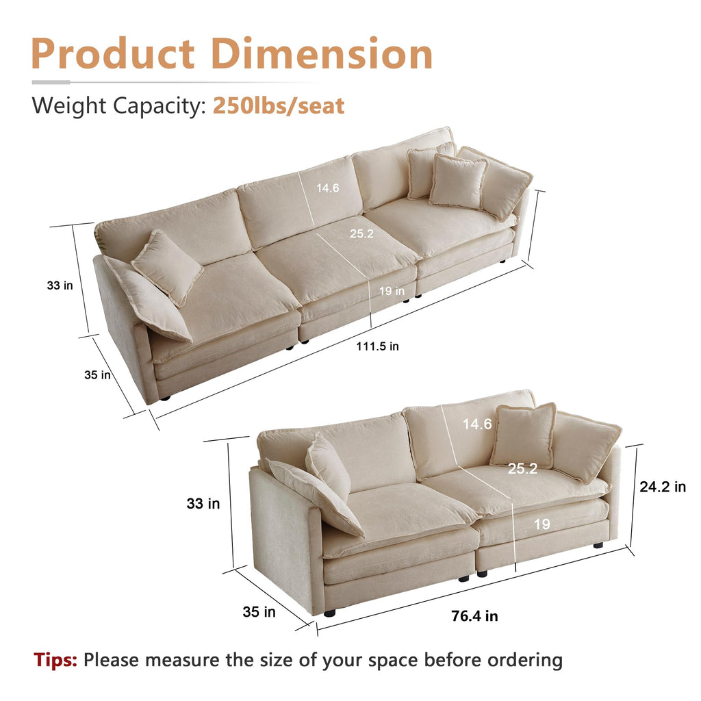 mikibama Luxury 2 Piece Loveseat Couch & Sofa Armchair Set, Modern Upholstered Chenille Cloud Couches Set Furniture with 5 Pillow for Living Room Bedroom Office Apartment, Evergreen