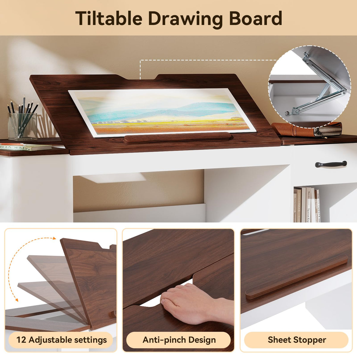 Verano Garden 55.1" Drafting Table, Craft Art Table, Computer Desk, Black