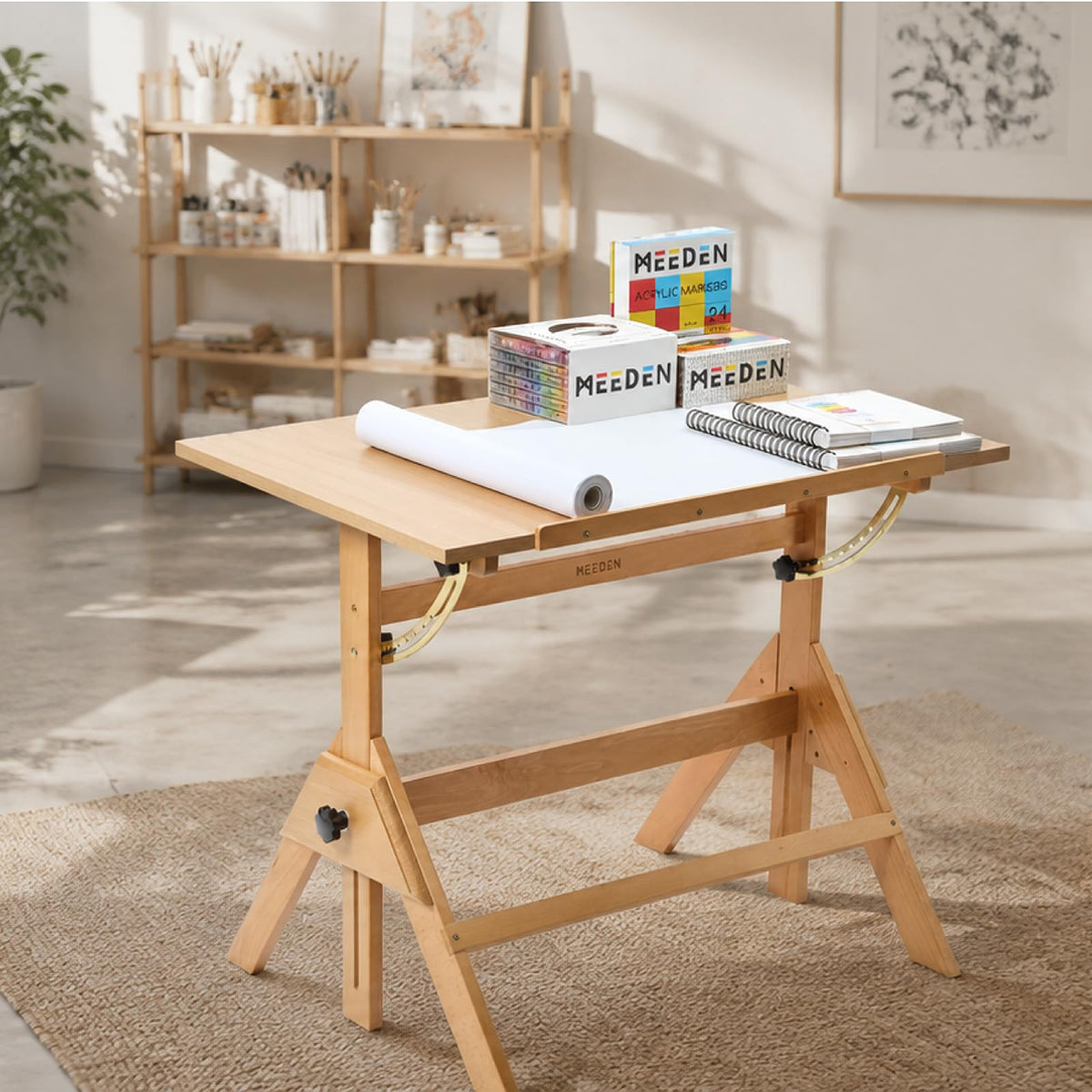MEEDEN Wood Drafting Table & Stool: 35.5" x 23.5" Art Desk and Stool Set