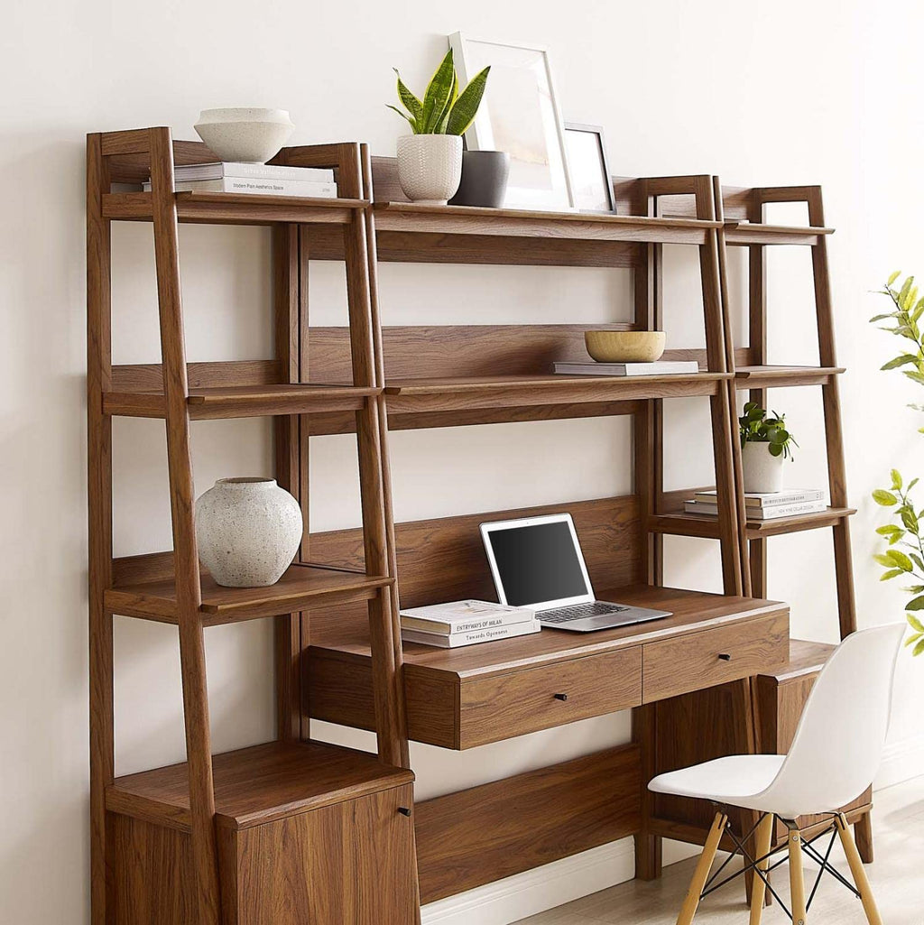 Modway 3-Piece Home Office Desk and Bookshelf Display Case in Oak