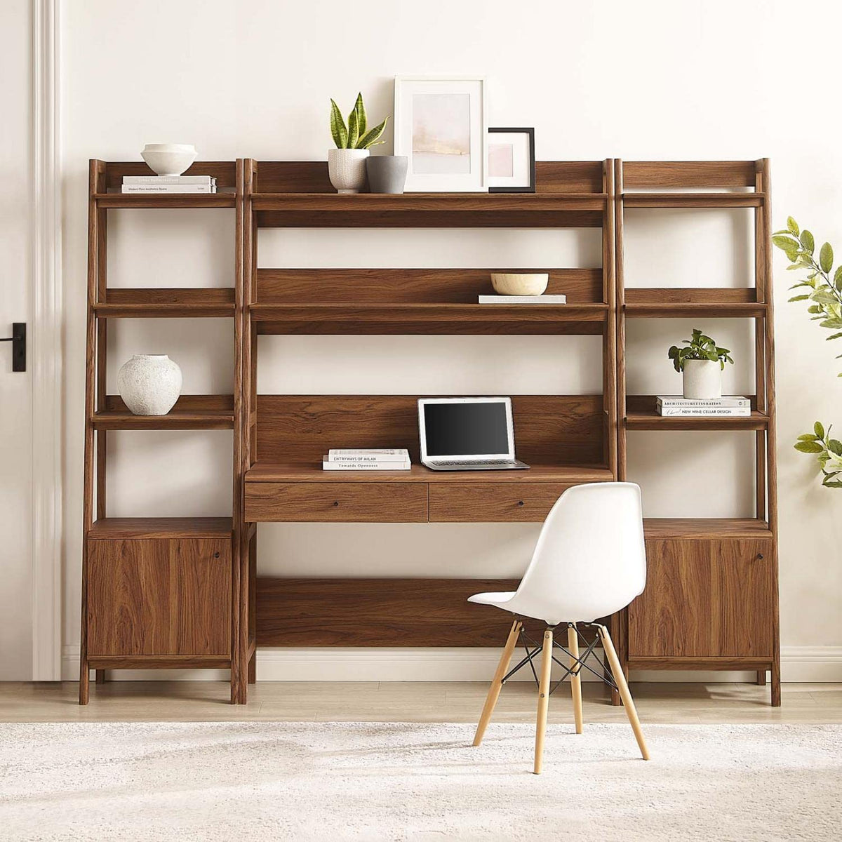 Modway 3-Piece Home Office Desk and Bookshelf Display Case in Oak