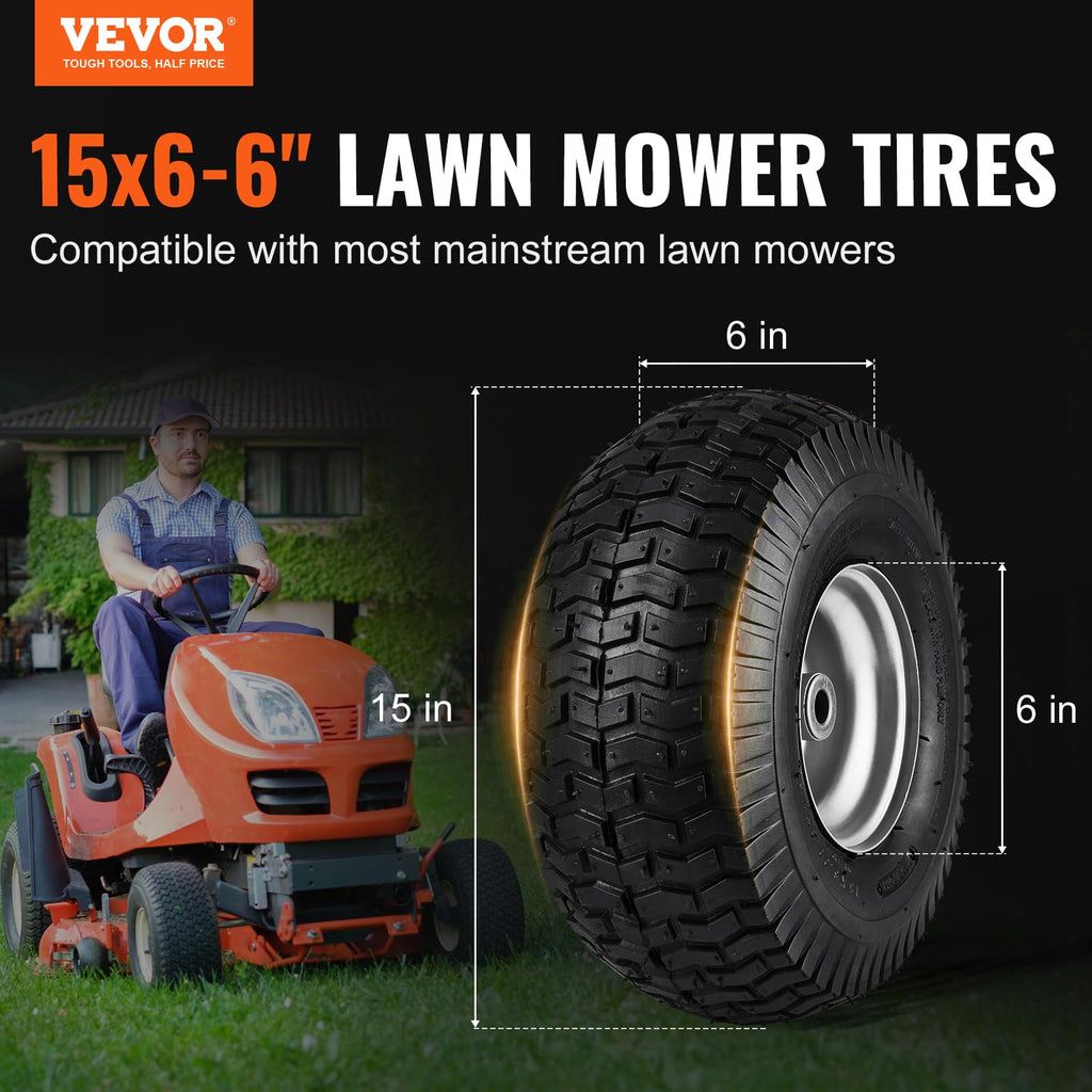 VEVOR Lawn Mower Tires with Rim, 20x8-8" Tubeless Tractor Tires, 2-Pack Tire and Wheel Assembly, S-Turf Pneumatic Tires with 3.5" Offset Hub and 3/4" Bushing Size, for Riding Mowers Lawn Tractors