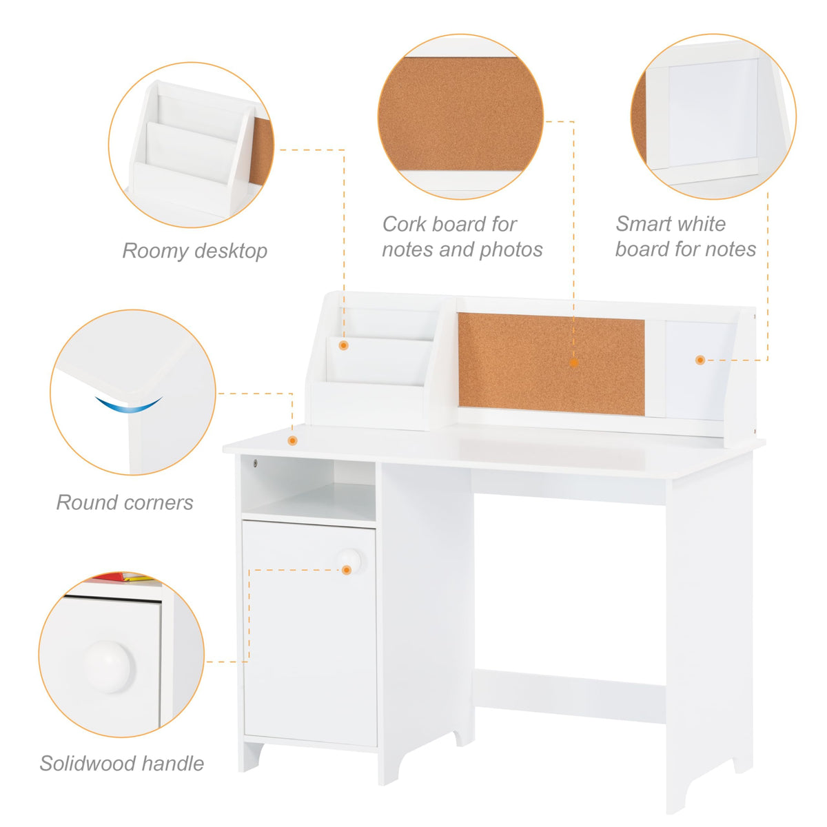 UTEX Wooden Kids Desk and Chair Set with Hutch and Storage for Ages 5-12