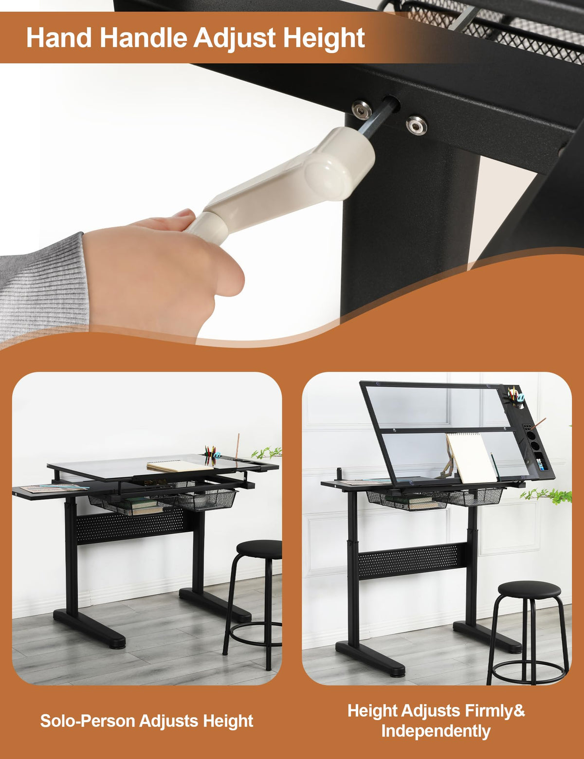 Drafting Table Desk Art Table â Glass Drawing Painting Table Craft Station Studio Adjustable Art Desk for Adults tilt able for Home Office (Black, 27.16''- 35.82'' H)