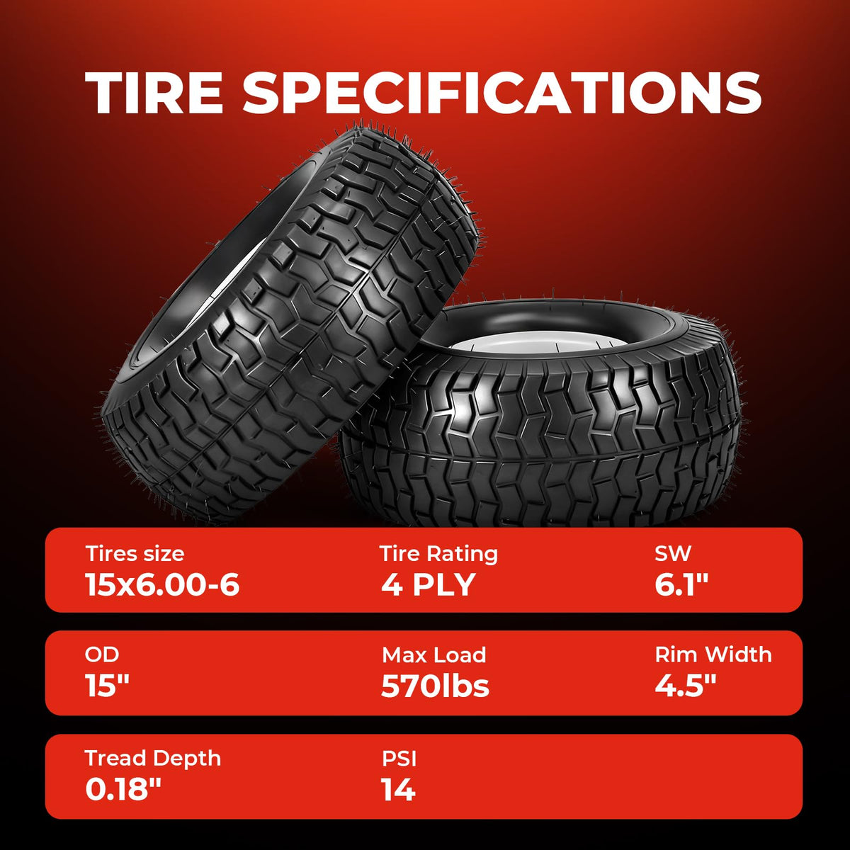 20x10.00-8 Lawn Mower Tires with Rim, 2-Pack