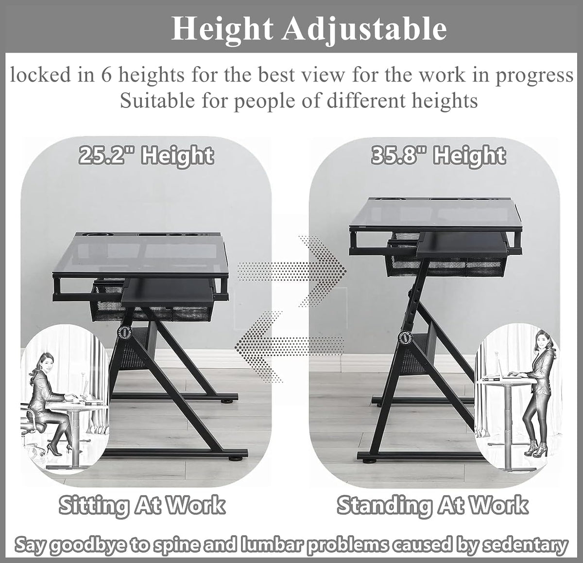 Drafting Table for Artists, Glass Drawing Table with Stool,T1-Black