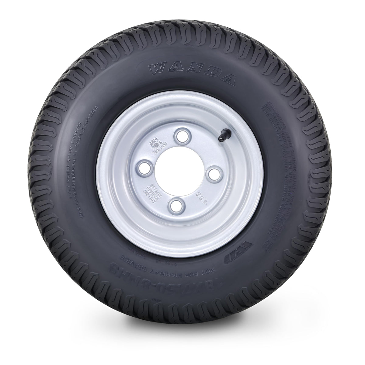 WANDA Lawn Mower Tire Wheel 18X8.5-8 4PR w/4X4" PCD Silver Rim-13028, Set 2