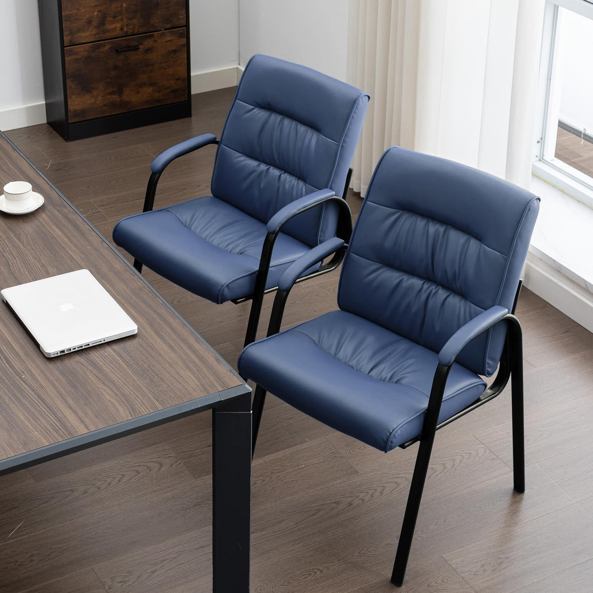 Office Guest Reception Chair Set of 2, Conference Room Chairs Waiting Room Chairs 2 Pack, Modern Leather Office Desk Chair No Wheels.
