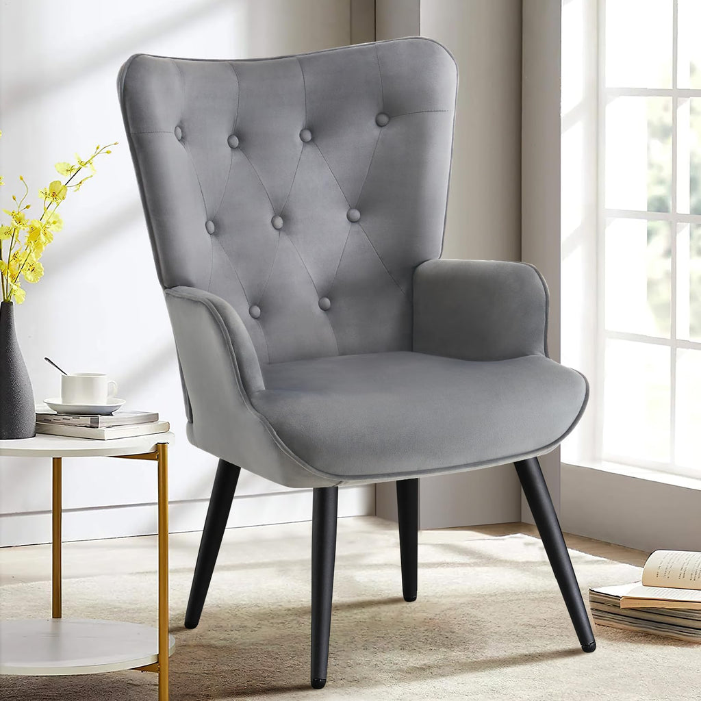 Furniliving PU Leather Accent Chair for Living Room, Upholstered Reading Chair with High Backrest, Tufted-Button Wingback Armchair for Bedroom, Dressing Room, Home Office, Brown, Set of 2