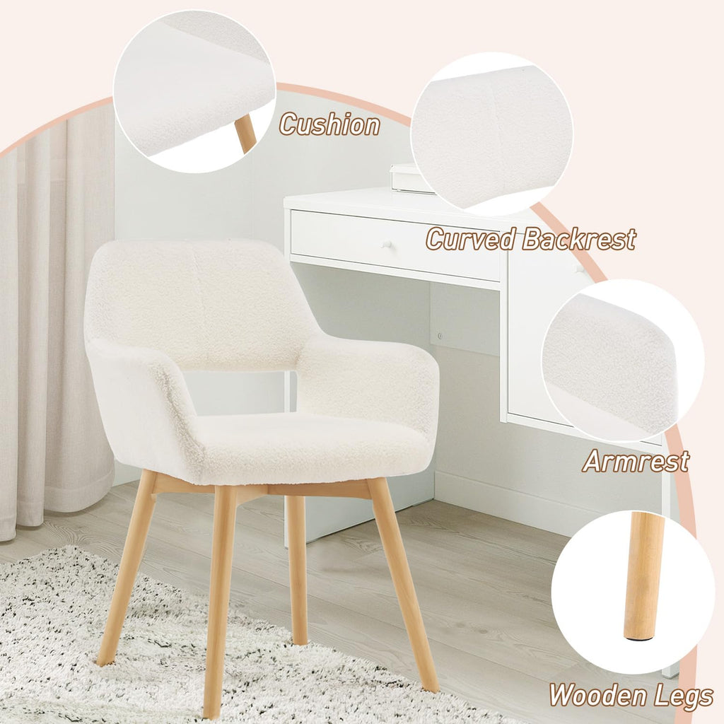 Mid Century Modern Dining Chairs Set of 2 & 4 & 6 Comfy Accent Chair Upholstered Kitchen Dining Living Room Chairs for Bedrooms Waiting Room Home Arm Desk Chair No Wheels (Beige, 2)