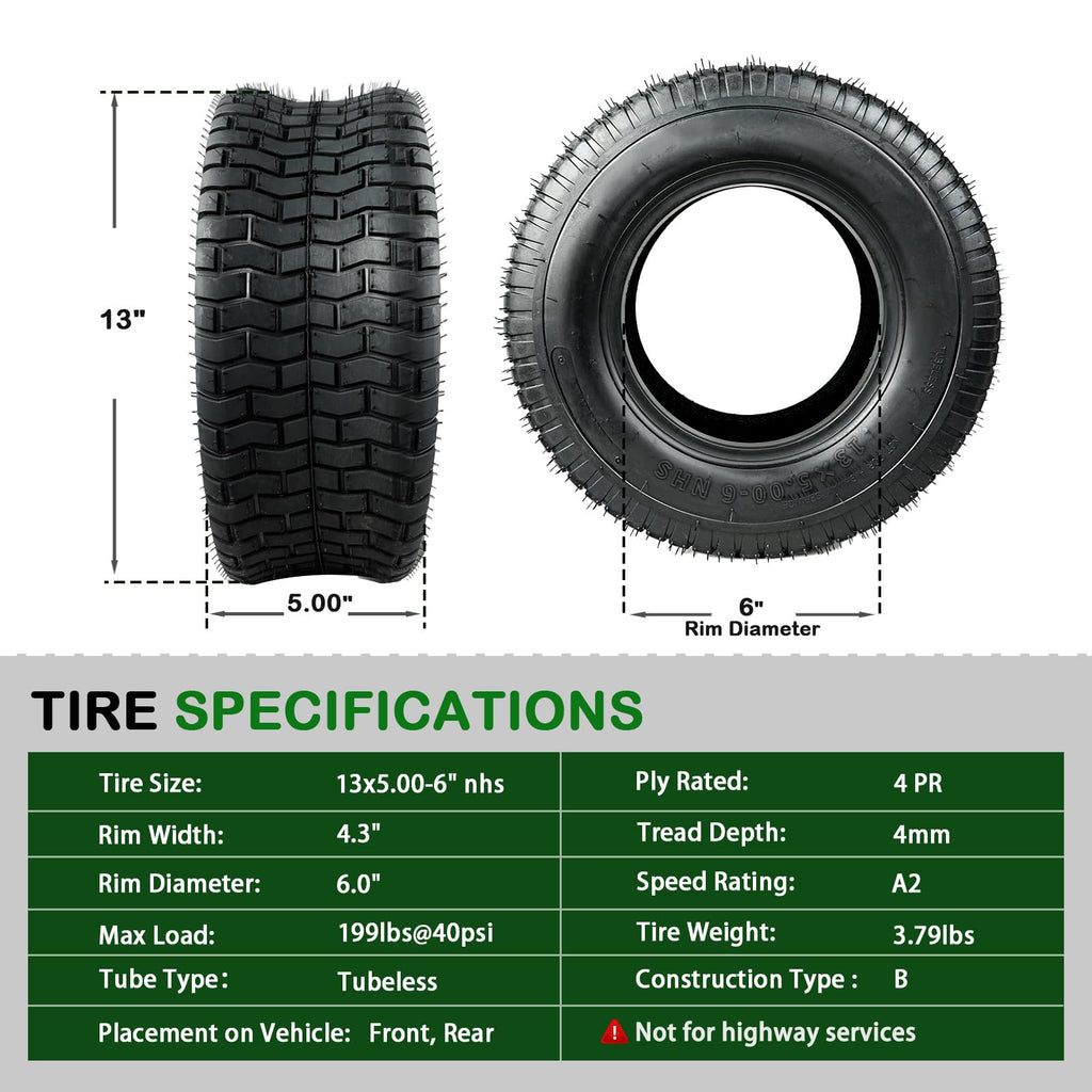 TRIPOWER 24x9.50-12 Lawn Mower Tire, 1 Pack Single Replacement Tire, 4PR Tubeless Turf Tire for Riding Mowers and Garden Tractors, Tire Only, Rim Not Included