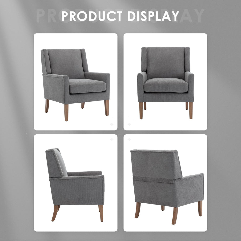 COLAMY Modern Wingback Living Room Chair, Upholstered Fabric Accent Armchair, Single Sofa Chair with Lounge Seat and Wood Legs for Office/Bedroom/Reading Spaces, Beige