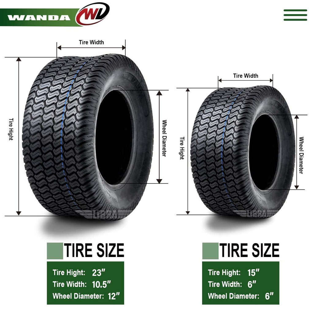 WANDA 4PC Lawn Mower Turf Tires 15x6-6 Front & 20x10-8 Rear 4PR-13016/13040