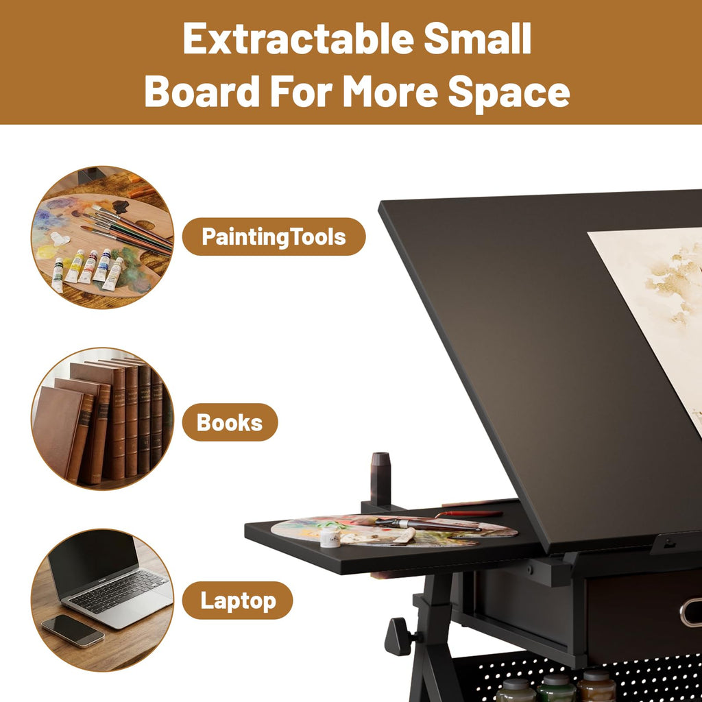 Drafting Table and Stool Set for Adults/Artists, Drawing Table with Adjustable Tabletop and Height, Art Workstation for Painters Crafting Reading Writing Home Office, All White