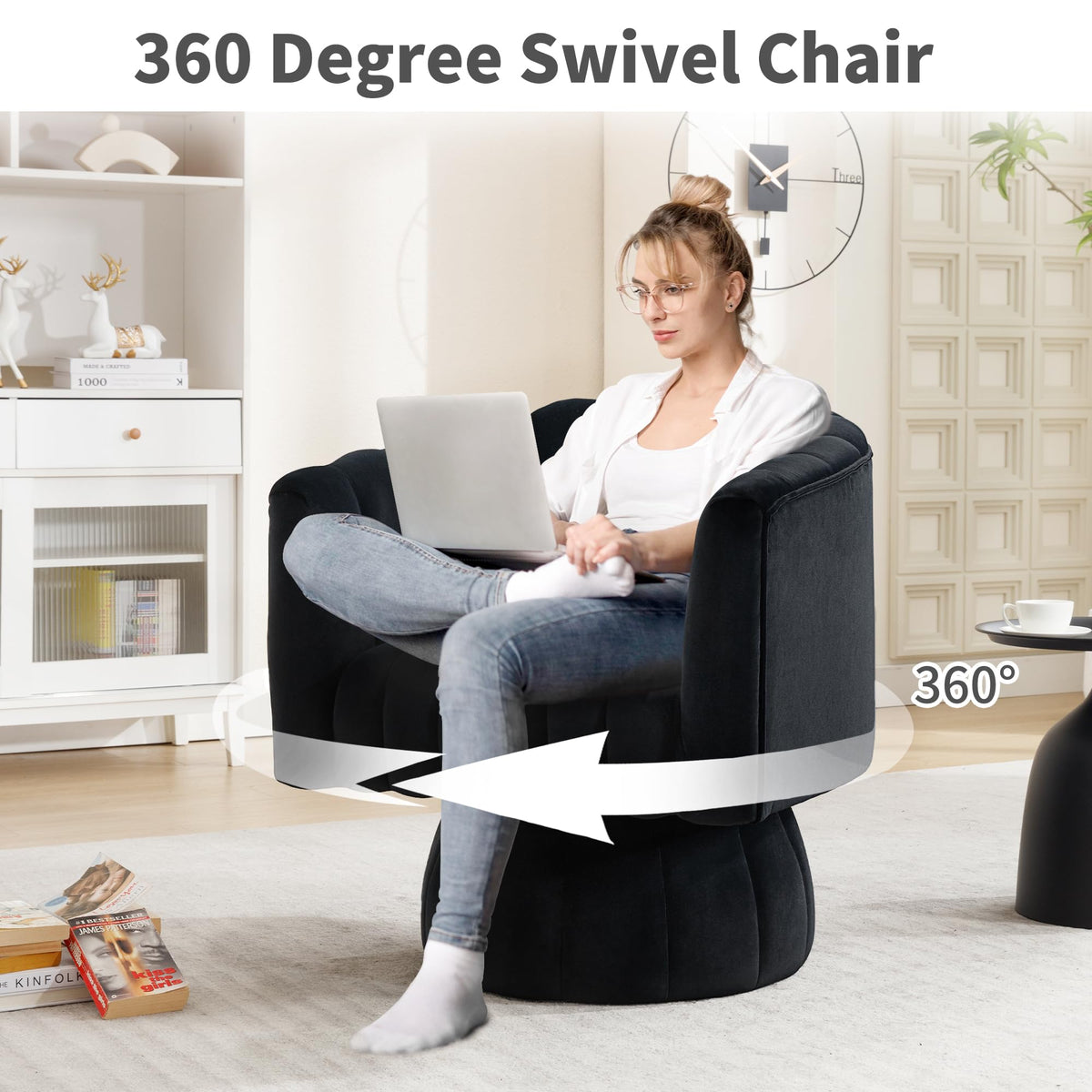 Swivel Accent Barrel Chair Set of 2, Cute Comfy Small Round 360Â° Arm Chair, Velvet Sofa Club Reading Chair for Living Room Bedroom Office Purple