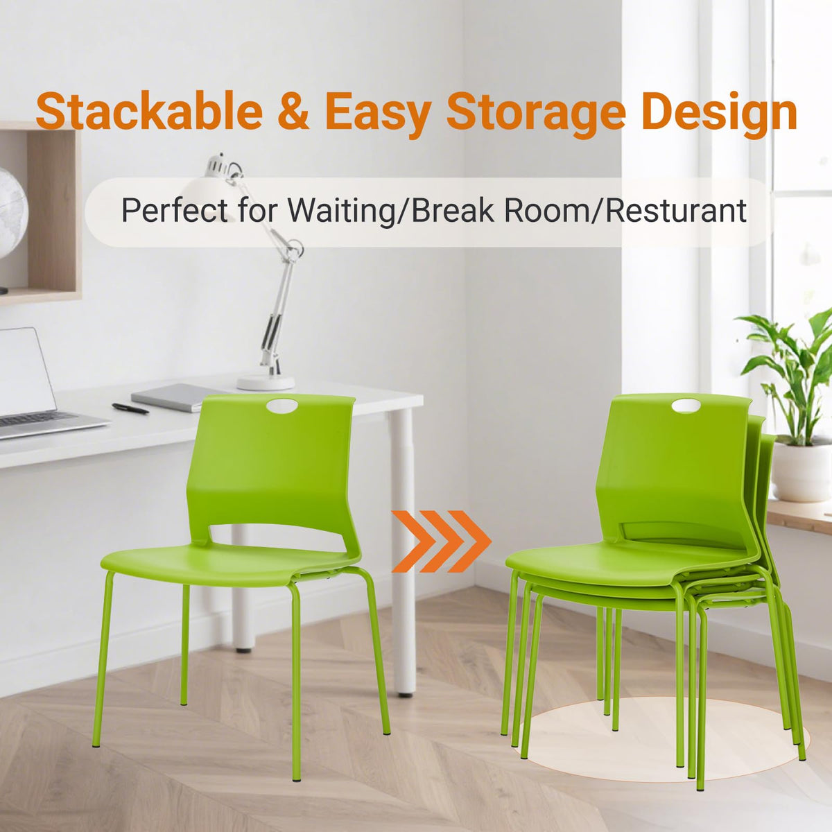 Sidanli Stackable Office Chairs, Red Guest Chairs with Comfortable Streamline Seat, Stacking Chairs No Wheels for Conference Room, Set of 4