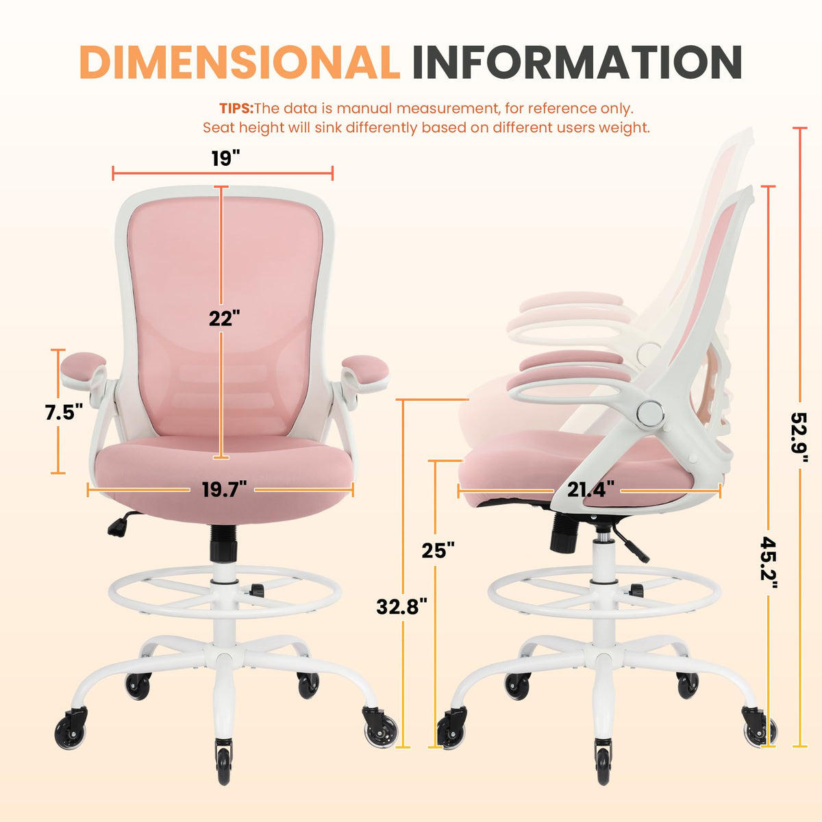 HYLONE Drafting Chair Adjustable, Tall Office Chair Lumbar Support Ergonomic Standing Desk Chair Heavy Duty Tall Drafting Stool for Artists with Footrest Home Office Drafting Stool