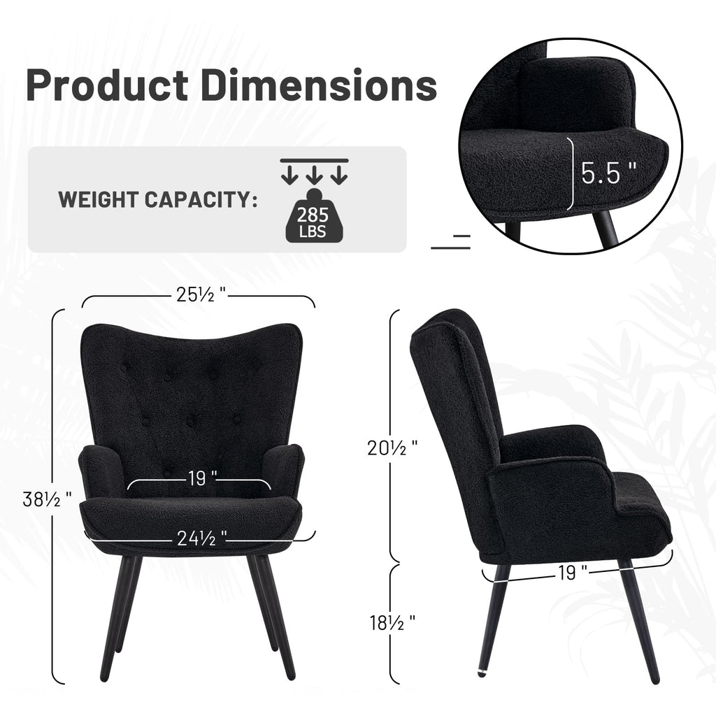 Furniliving PU Leather Accent Chair for Living Room, Upholstered Reading Chair with High Backrest, Tufted-Button Wingback Armchair for Bedroom, Dressing Room, Home Office, Brown, Set of 2