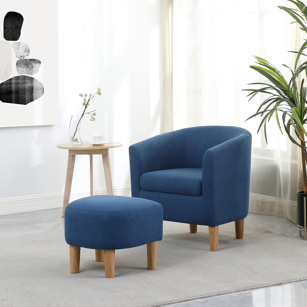 DAZONE Accent Chair with Ottoman, Modern Comfy Armchair Upholstered Barrel Club Chair and Footrest Set, Fabric Tub Arm Chairs for Living Room Bedroom Small Spaces Apartment Office, Set of 2, Gray