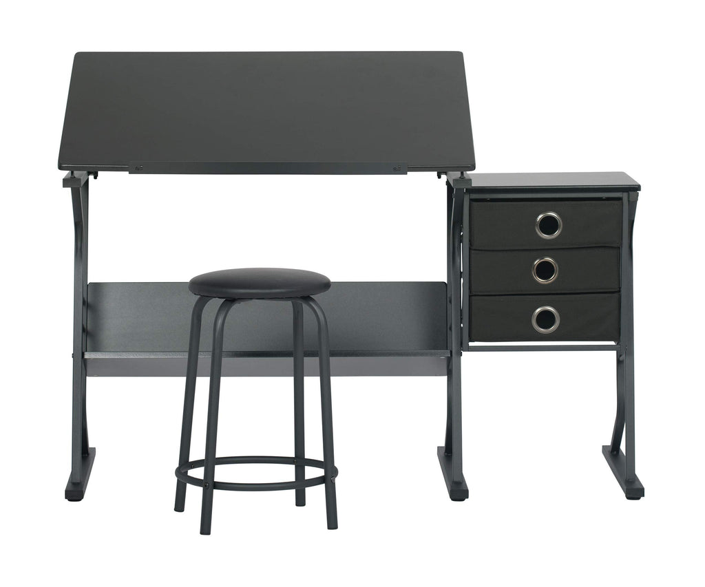 2 Piece Eclipse Ultra Center/Drawing Table with Stool, Angle Adjustable Top, Storage Shelves, and Drawers
